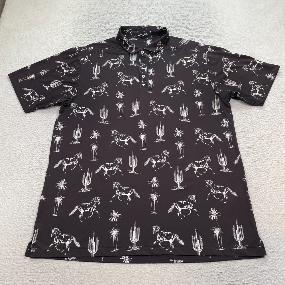 Bad Birdie Golf Polo Shirt Mens 3XL Black Performance Horse Cactus Southwest